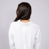 Blu Pepper Ribbed Knit Johnny Collar Polo Shirt for Women in White
