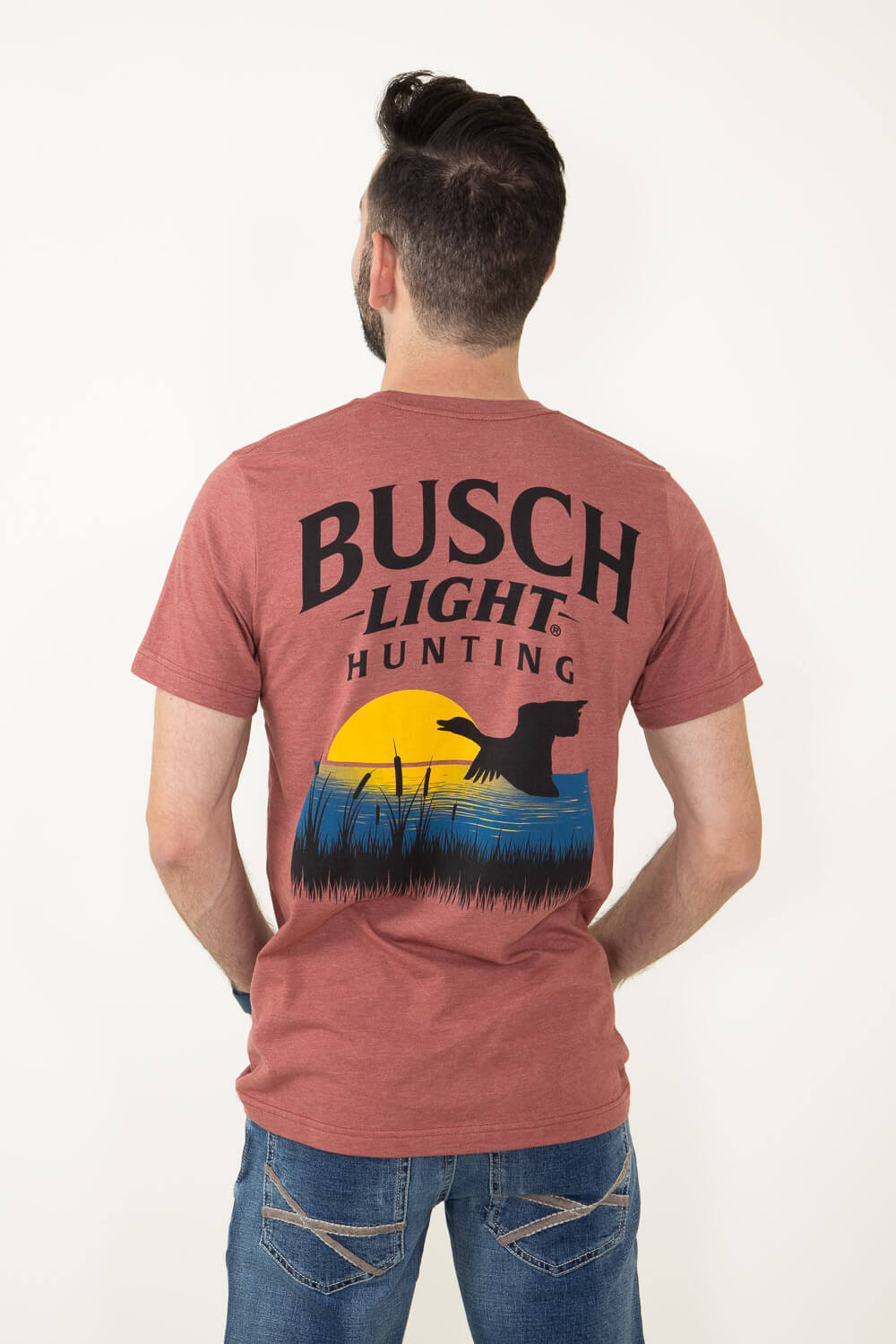 Brew City Busch Light Duck Scene T-Shirt for Men in Red