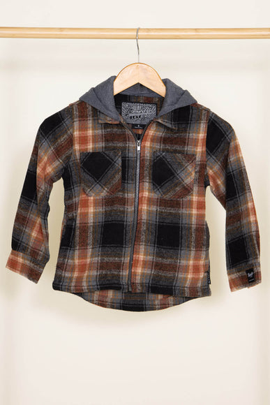 Brooklyn Cloth Youth Hooded Flannel Shacket for Boys in Brown