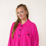 Bucketlist French Terry Button Up Sweater for Women in Hot Pink