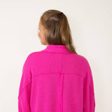 Bucketlist French Terry Button Up Sweater for Women in Hot Pink