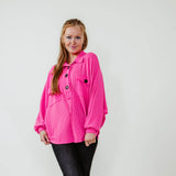 Bucketlist French Terry Button Up Sweater for Women in Hot Pink