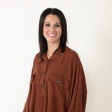 Bucketlist French Terry Button Up Sweater for Women in Brown