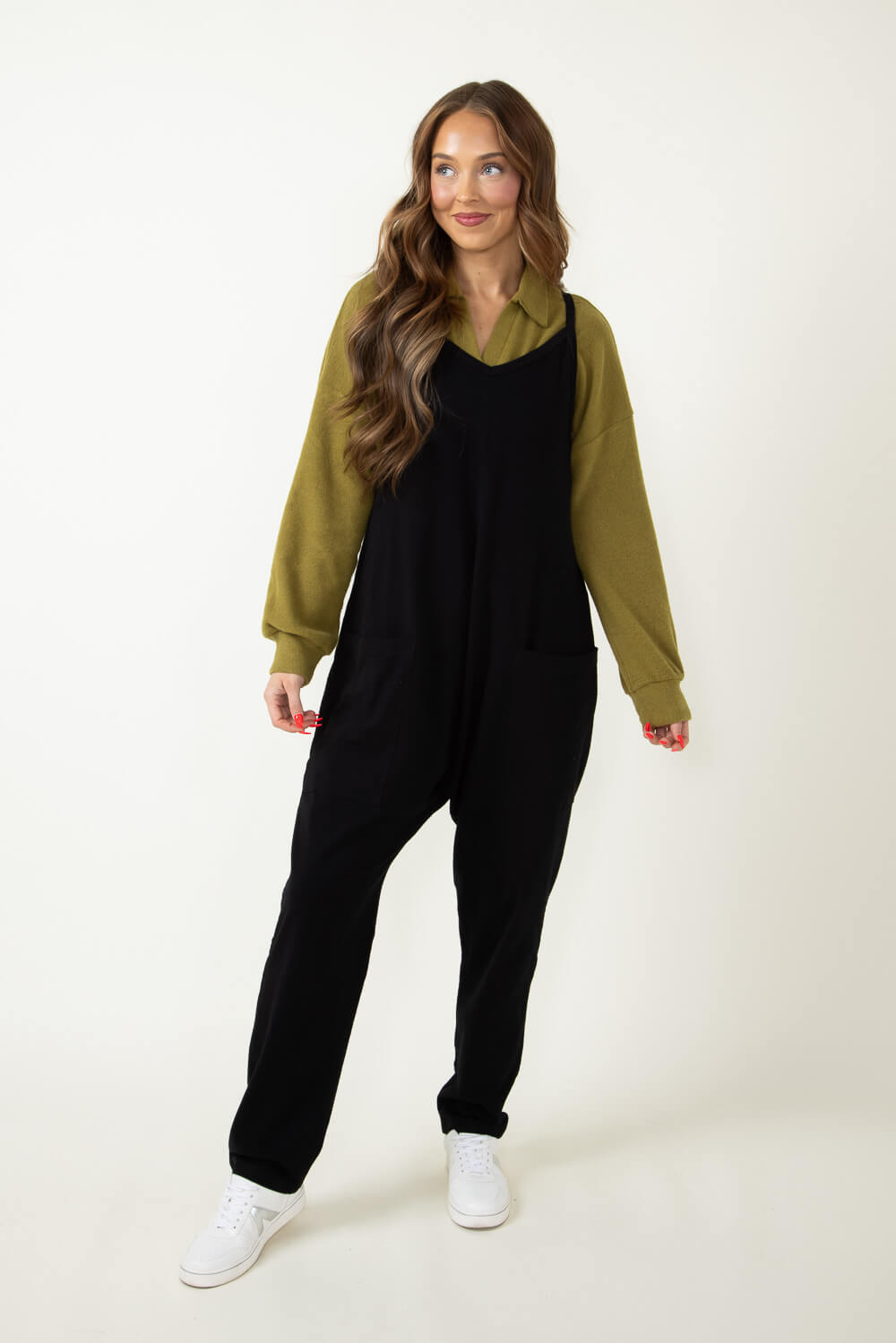 Bucketlist V-Neck Jersey Onesie Jumpsuit for Women in Black