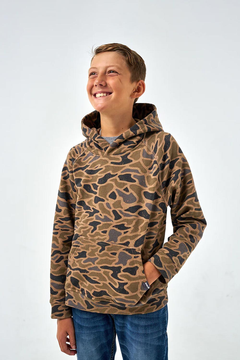 Burlebo Youth Camo Fleece Hoodie for Boys in Brown