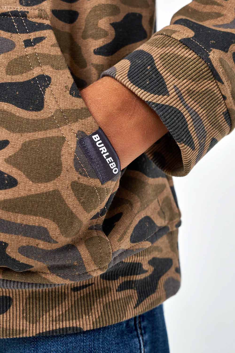 Burlebo Youth Camo Fleece Hoodie for Boys in Brown
