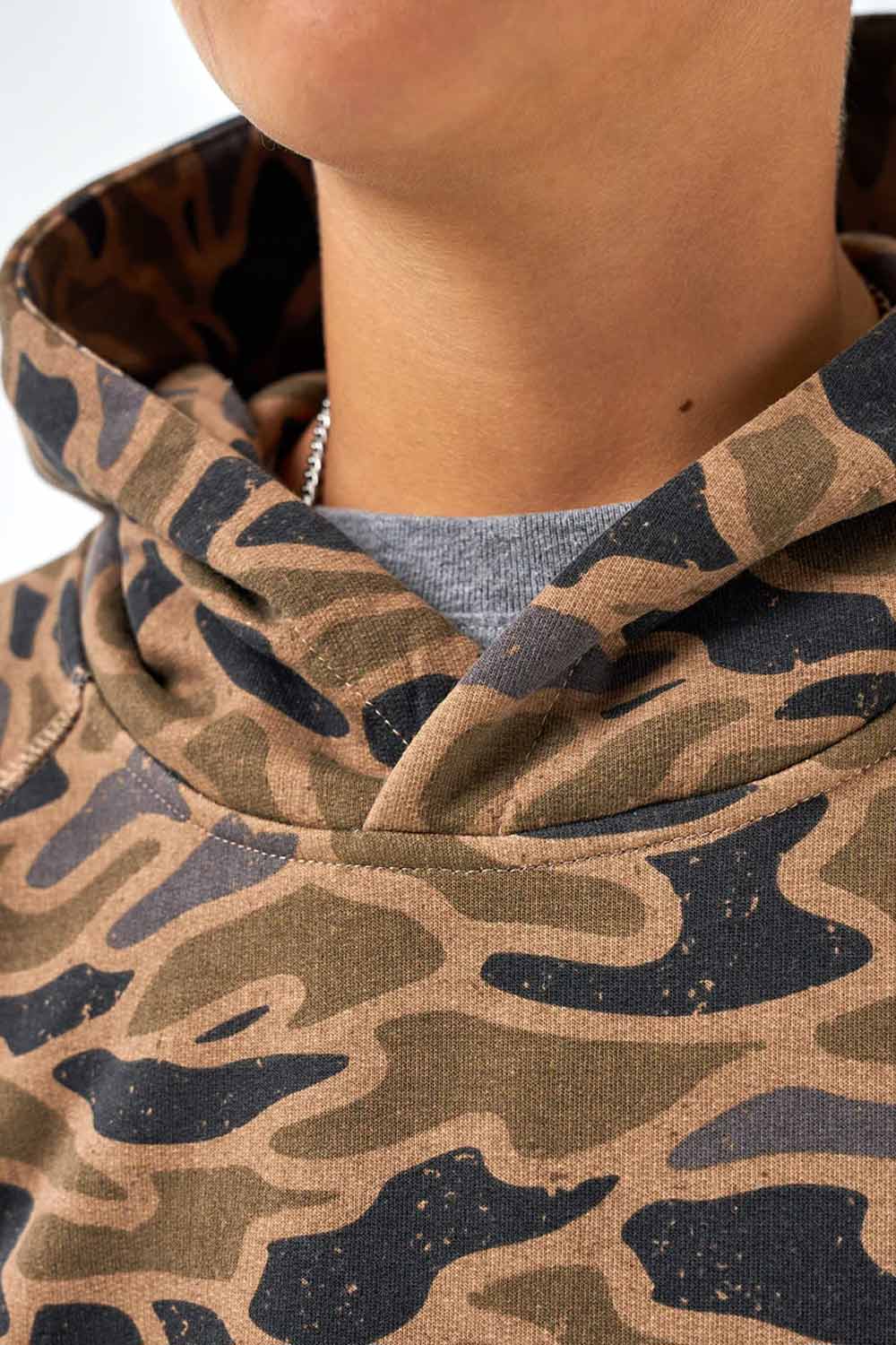 Burlebo Youth Camo Fleece Hoodie for Boys in Brown