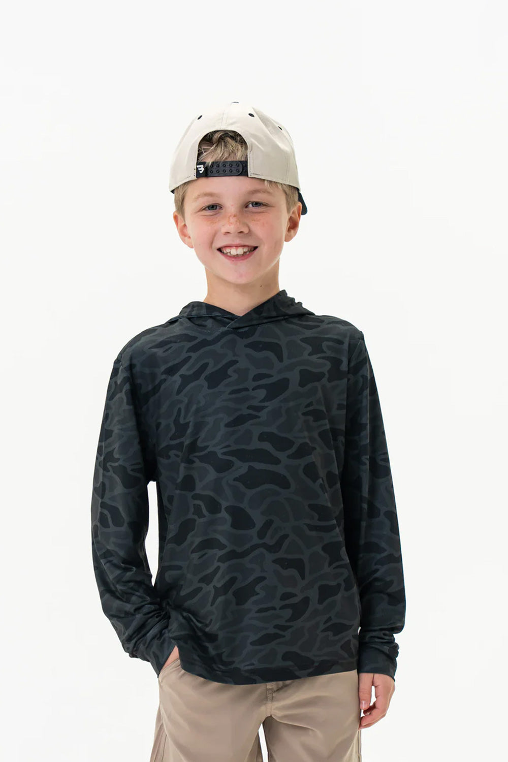 Burlebo Youth Performance Hoodie for Boys in Black Camo