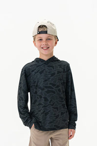 Burlebo Youth Performance Hoodie for Boys in Black Camo