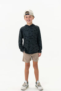 Burlebo Youth Performance Hoodie for Boys in Black Camo