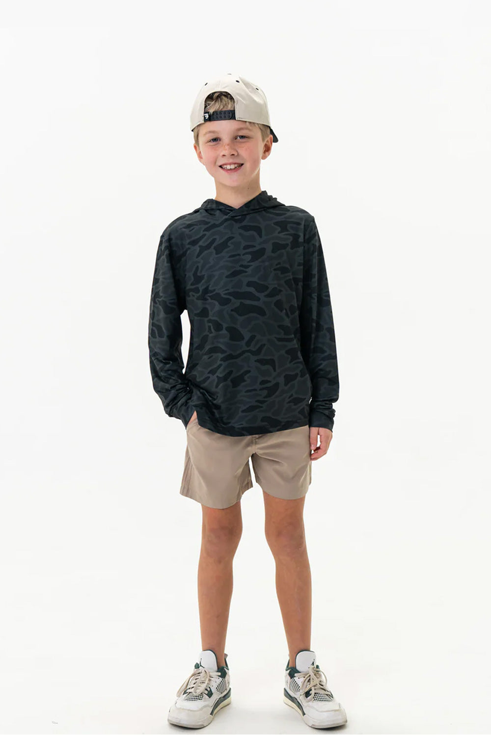 Burlebo Youth Performance Hoodie for Boys in Black Camo