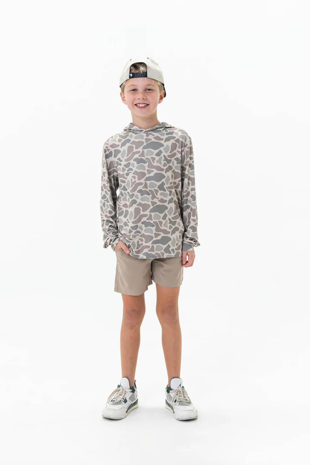 Burlebo Youth Performance Hoodie for Boys in Grey Camo