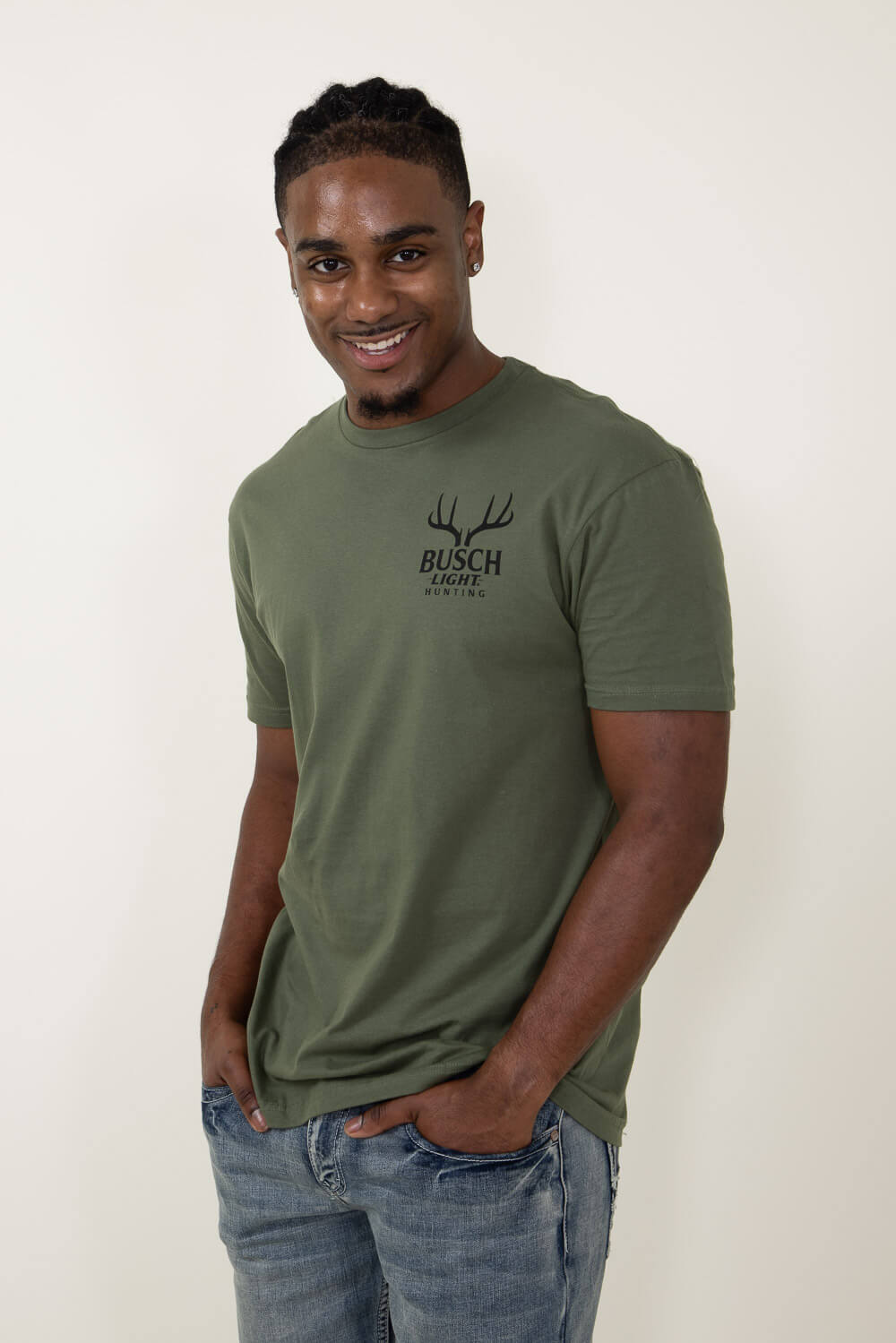 Brew City Busch Light Buck Scene T-Shirt for Men in Green