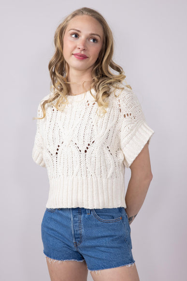 Knit Short Sleeve Sweater for Women in Cream