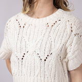 Knit Short Sleeve Sweater for Women in Cream