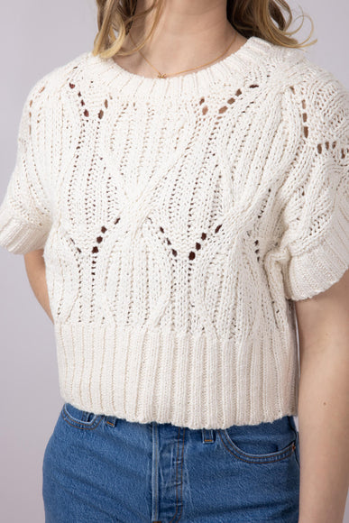 Knit Short Sleeve Sweater for Women in Cream