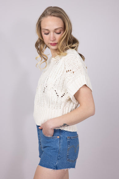 Knit Short Sleeve Sweater for Women in Cream