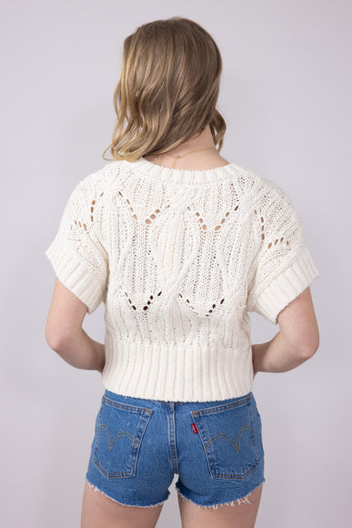Knit Short Sleeve Sweater for Women in Cream