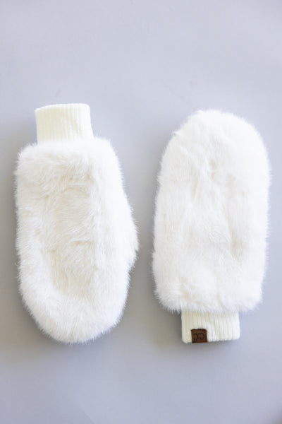 C.C. Glitter Fur Convertible Mitten for Women in Ivory