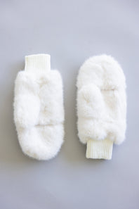 C.C. Glitter Fur Convertible Mitten for Women in Ivory