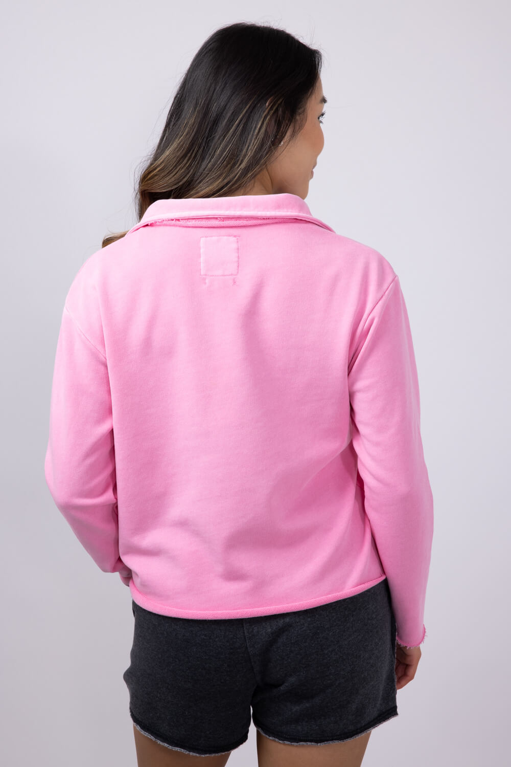 C&C California Samantha Collared Sunwashed French Terry Pullover for Women in Pink