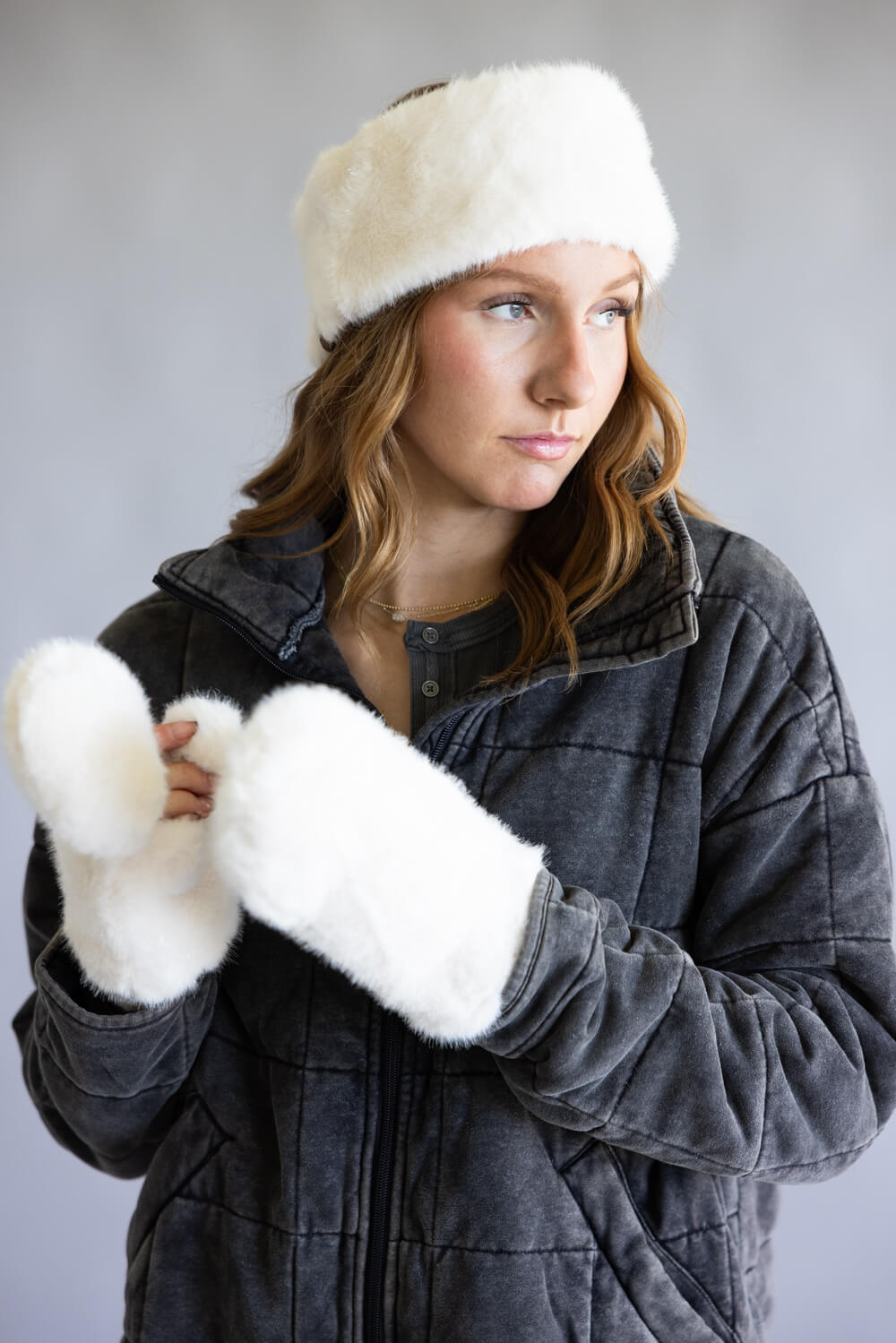 C.C. Glitter Fur Headwrap for Women in Ivory