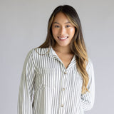 C&C California Marina Luxe Essential Striped Button Up Shirt for Women in White