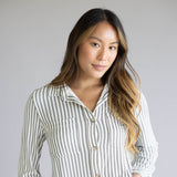 C&C California Marina Luxe Essential Striped Button Up Shirt for Women in White