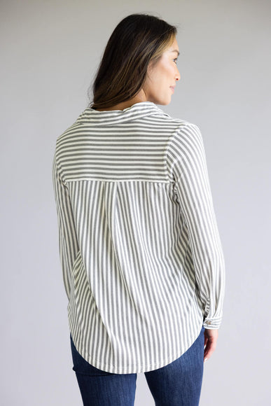 C&C California Marina Luxe Essential Striped Button Up Shirt for Women in White
