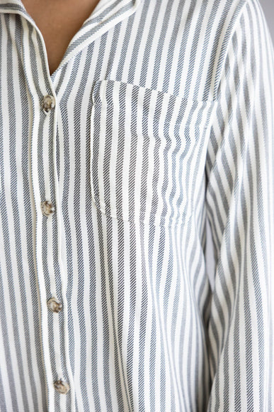 C&C California Marina Luxe Essential Striped Button Up Shirt for Women in White