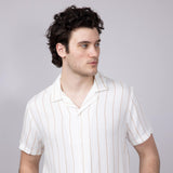 Denim & Flower Striped Button Up Shirt for Men in White