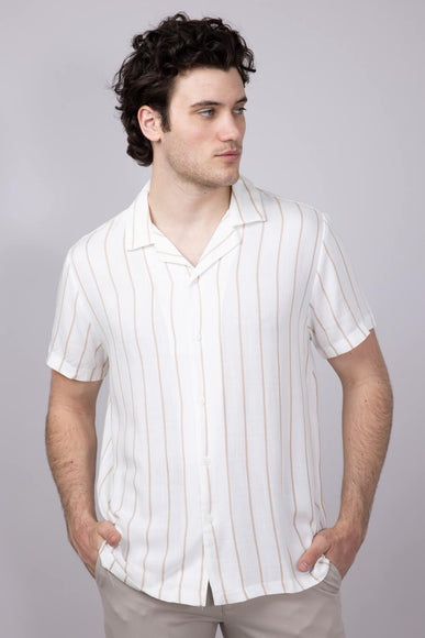 Denim & Flower Striped Button Up Shirt for Men in White