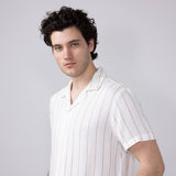 Denim & Flower Striped Button Up Shirt for Men in White