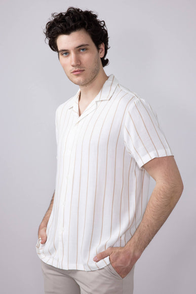 Denim & Flower Striped Button Up Shirt for Men in White
