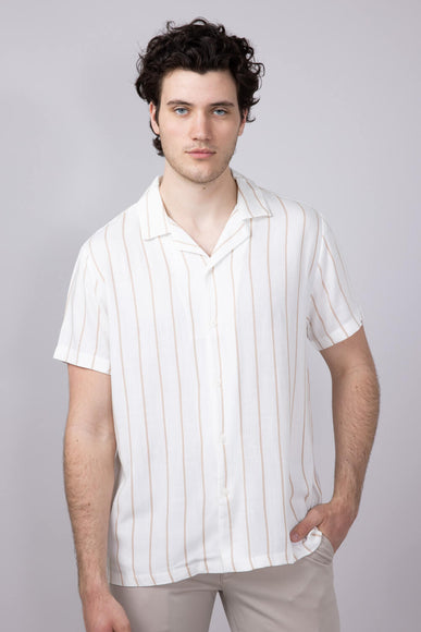 Denim & Flower Striped Button Up Shirt for Men in White