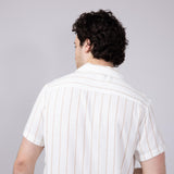 Denim & Flower Striped Button Up Shirt for Men in White