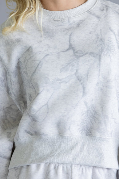 Camo Drop Shoulder Crewneck Fleece Sweatshirt for Women in Grey