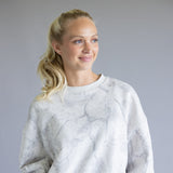 Camo Drop Shoulder Crewneck Fleece Sweatshirt for Women in Grey