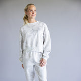 Camo Drop Shoulder Crewneck Fleece Sweatshirt for Women in Grey