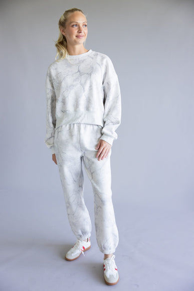 Camo Drop Shoulder Crewneck Fleece Sweatshirt for Women in Grey