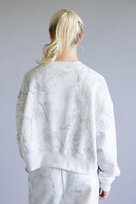 Camo Drop Shoulder Crewneck Fleece Sweatshirt for Women in Grey
