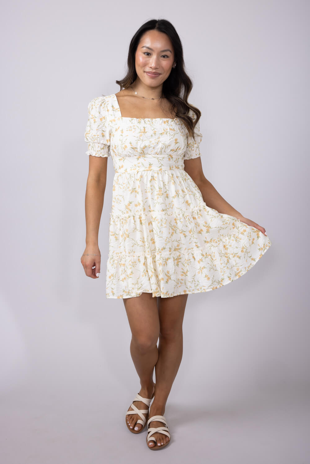 Floral Tiered Dress for Women in Ivory