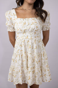 Floral Tiered Dress for Women in Ivory
