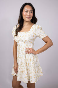 Floral Tiered Dress for Women in Ivory
