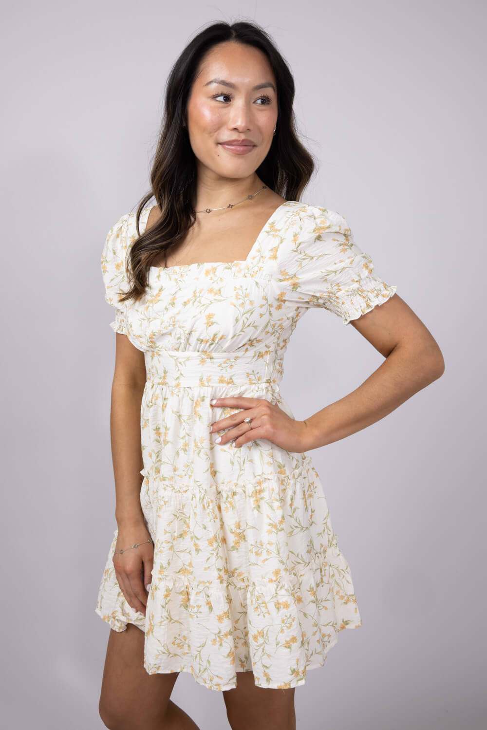 Floral Tiered Dress for Women in Ivory