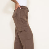 Hyfve Drawstring Ankle Cargo Sweatpants for Women in Brown