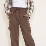Hyfve Drawstring Ankle Cargo Sweatpants for Women in Brown
