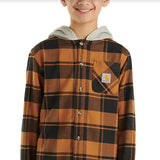 Carhartt Hooded Flannel Shirt for Boys in Brown Plaid