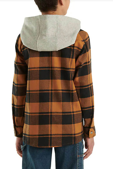 Carhartt Hooded Flannel Shirt for Boys in Brown Plaid