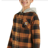 Carhartt Hooded Flannel Shirt for Boys in Brown Plaid